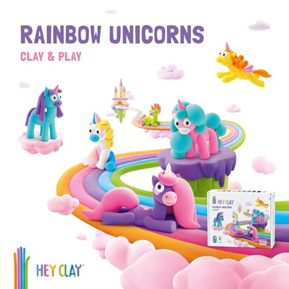 Hey Clay - Modelling Air-Dry Clay with Fun Interactive App - Lighty, Series Rainbow Unicorns, 3 cans - color: Lighty