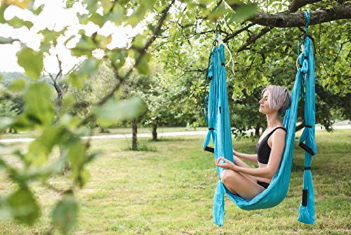 Aerial Yoga Swing Set - Hammock Hanging Swing - Sling Inversion Fly Kit - Antigravity Yoga Sling - Suspension Trapeze - color: BLUE