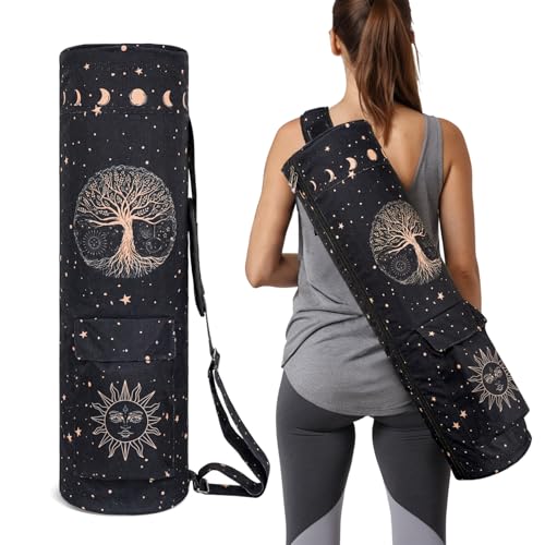 Yoga Mat Bag Full-Zipper Yoga Mat Carrier with Extra Wide Adjustable Strap 2 Multi-Functional Storage Cargo Pocket Stylish & Functional Yoga Bag Pilates Bag for Women & Men - color: Tree of Life