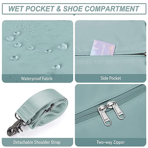 Light Blue Yoga Women Tote Bag Large Shoulder Bag Top Handle Handbag with Yoga Mat Buckle, Shoe Compartment and Wet Dry Storage Pockets for Gym, Work, Sport