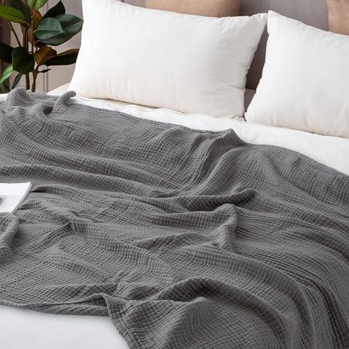 EMME Cotton Blanket Twin XL for Bed Soft Muslin Blankets 66"x90" Lightweight Breathable Layering Bedspread Coverlet All Season Gauze, Grey - color: 06 - Grey, size: Twin XL (66" x 90")