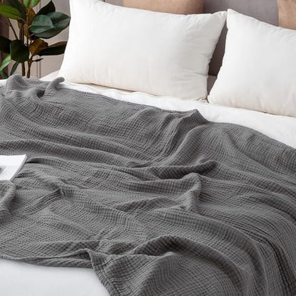 EMME Cotton Blanket Twin XL for Bed Soft Muslin Blankets 66"x90" Lightweight Breathable Layering Bedspread Coverlet All Season Gauze, Grey - color: 06 - Grey, size: Twin XL (66" x 90")