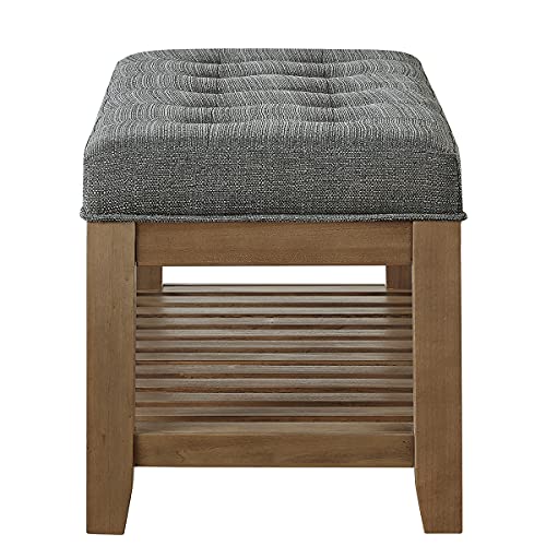 24KF Large Rectangular Upholstered Tufted Linen Fabric Ottoman Bench, Padded Bench with Solid Wood Shelf-Granite - color: Granite-bench, size: 15.8"D x 44"W x 18"H