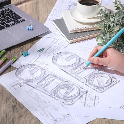 Zonon 2 Pack 360 Degree Protractor, 6 Inch Multifunctional Drawing Ruler Rotatable Mathematical Function Math Geometry Ruler Set, Large Clear Circle Protractor Drafting Tools for Engineering(Upgrade) - style: Upgrade