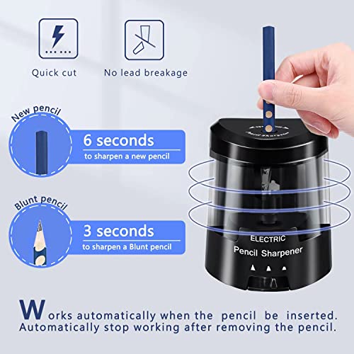 Electric Pencil Sharpener, Battery (Not Included) USB Powered, Portable for NO.2 Pencils, Automatic and Durable with 3 Sharpness Options - Classroom, Home, Office Black - color: Black