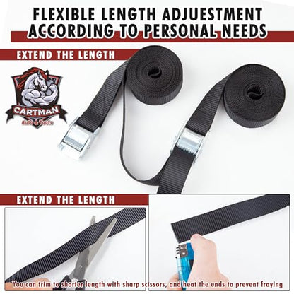 Cartman 1" x 12 ft Lashing Straps, 6 Pack, 600 lb Break Strength, Black - color: Black, size: 6 PK