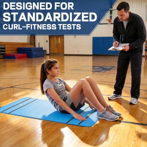 Curl-up Mat for Fitness Test, 48 x 24 x 0.3" NBR Sit-up Testing-Mat with 3 in & 4.5 in Guide Lines, Non-slip Exercise Mat with Carry Strap for PE Class Schools and Home Training