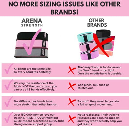 Arena Strength Fabric Booty Bands - Fabric Exercise Bands for Legs and Butt | Fabric Resistance Bands | Hip Resistance Bands with Workout Guide and Carry Case - color: Gray, Pink, Black