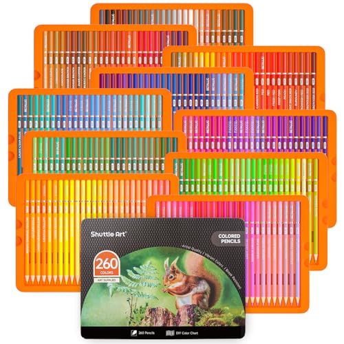 Shuttle Art 260 Coloring Pencils for Adults, Soft Core Color Pencils for Artists Kids Adults Sketching and Drawing - color: 260 Colors