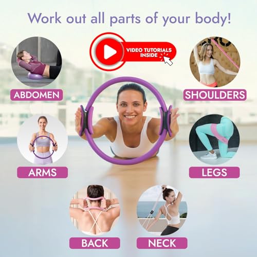 Pilates Ring and Ball Set with Video Tutorials, 10-in-1 Home Pilates Kit - color: Luxury Purple