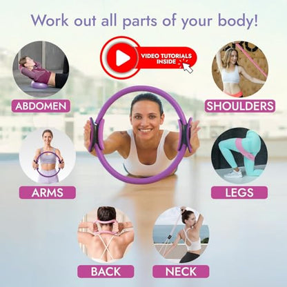 Pilates Ring and Ball Set with Video Tutorials, 10-in-1 Home Pilates Kit - color: Luxury Purple