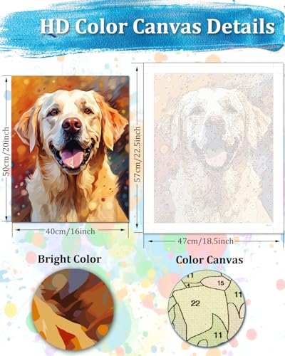TOCARE Labrador Paint by Numbers Kit for Adults, Dog Adult Paint by Number Canvas, Acrylic Adults' Paint-by-Number Kits for Dog Lovers 16x20inch (Without Framed) - color: TC-OPC-143
