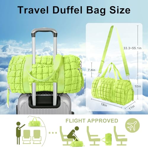 Quilted Travel Duffle Bag Gym Bag for Women,Large Puffer Duffle Weekender Bag with Compartment,Workout Overnight Carry on Organizer Bag Duffle Bag for Airplane Travel(Green) - color: Green, size: Medium
