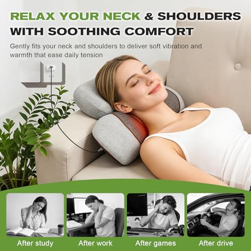 3-in-1 Neck Massager Pillow with Heat, Vibration & Gentle Traction - color: Gray