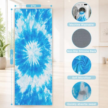 Yoga Mat Towel, Hot Yoga Towel High-Definition Pattern, Machine Washable with Ultra-Absorbent Yoga Towels for Hot Yoga Non Slip for Fitness, Exercise, Pilates, 72 x 27 in,Blue & White - color: Blue & White