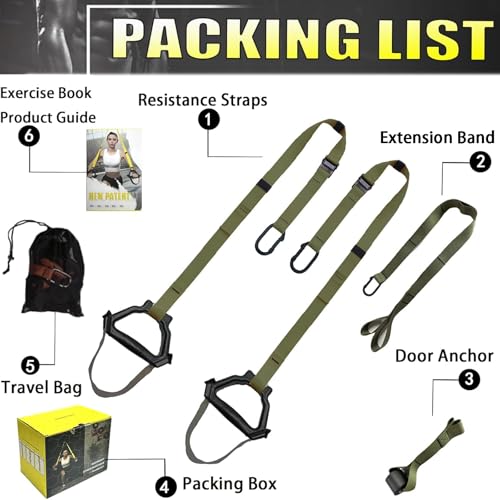 Bodyweight Resistance Training Straps, Home Gym Fitness Trainer kit - color: Army Green