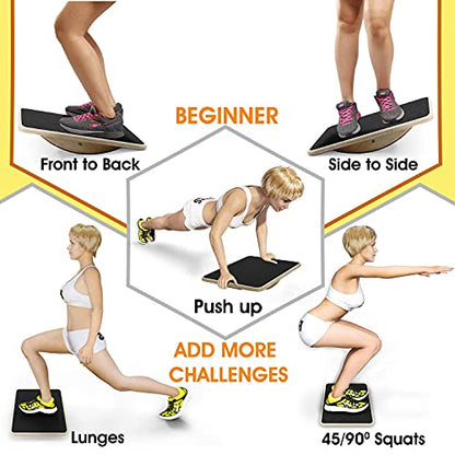 Yes4All 350LBS Professional Wooden Balance Board for Leg Workout, Anti-Slip Rocker Board, Wobble Board for Standing Desk - color: A. Black