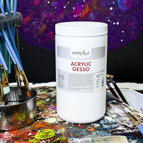Handy Art Acrylic Gesso, 32 oz, White, Primer for Canvas, Wood, & Artist Painting Surfaces, Enhances Acrylic Paint Adhesion, Low Viscosity, Thick Coverage, Certified Safe & AP Non-Toxic, Made in USA - color: White Gesso, size: 32 Fl Oz (Pack of 1)