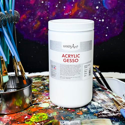 Handy Art Acrylic Gesso, 32 oz, White, Primer for Canvas, Wood, & Artist Painting Surfaces, Enhances Acrylic Paint Adhesion, Low Viscosity, Thick Coverage, Certified Safe & AP Non-Toxic, Made in USA - color: White Gesso, size: 32 Fl Oz (Pack of 1)