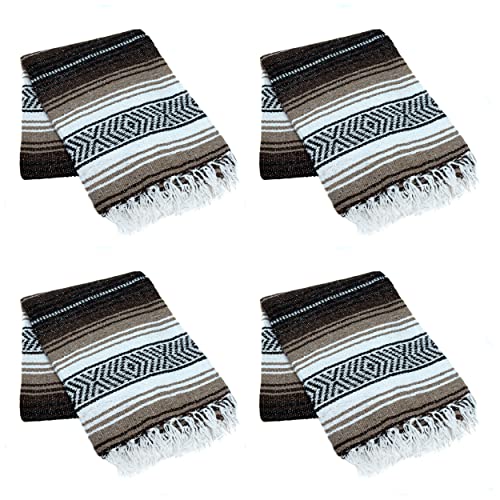 La Montana Bulk Falsa Mexican Blanket, 4 Pack, Dark Brown/Mocha/White - color: Dark Brown/Mocha/White