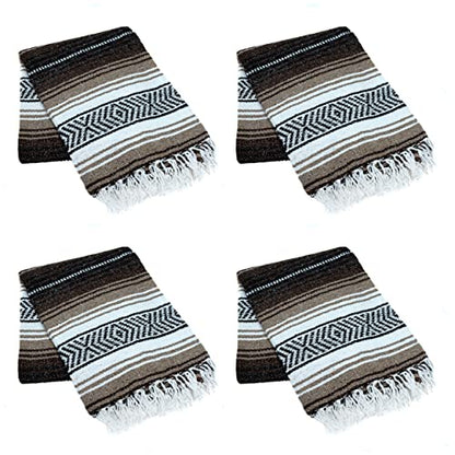 La Montana Bulk Falsa Mexican Blanket, 4 Pack, Dark Brown/Mocha/White - color: Dark Brown/Mocha/White