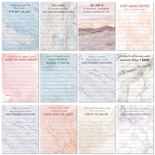 Pajean 12 Designs Funny Sticky Notes, Office to Do List,Marble Style | Sarcastic Notepads with Funny Sayings, 3 X 3.93 Inch Sticky Memo Pads, Assorted Colors, Office Desk Supplies - style: Marble Style