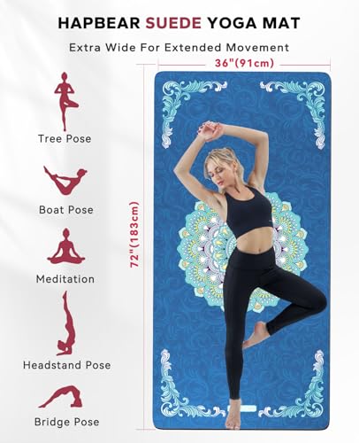 HAPBEAR Large Yoga Mat - 72"x36" Extra Wide Exercise Mat - 1/4" Thick Dual Color PVC | Anti-Slip Surface & High Cushioning - Ideal for Yoga, Pilates & Home Workouts - Bonus Mesh Bag - color: Blue