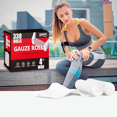 DMSKY 330 Pack Gauze Rolls, 4 in x 4.1 Yards | Individually Wrapped Gauze Wrap Roll for Wounds, Premium Rolled Gauze Bandage Wrap, Mummy Wraps - color: 330pack, size: 4 IN
