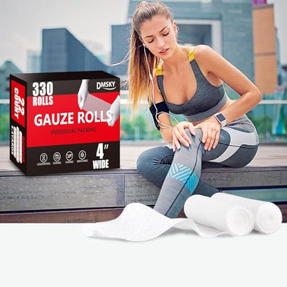 DMSKY 330 Pack Gauze Rolls, 4 in x 4.1 Yards | Individually Wrapped Gauze Wrap Roll for Wounds, Premium Rolled Gauze Bandage Wrap, Mummy Wraps - color: 330pack, size: 4 IN