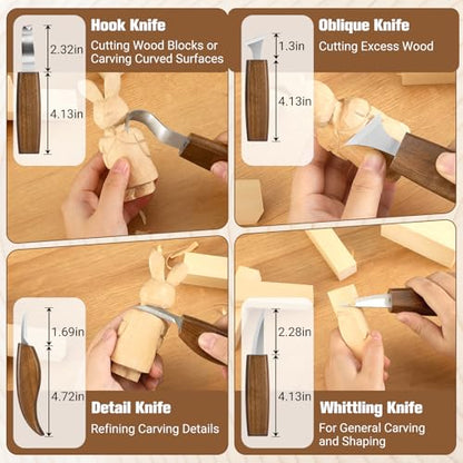 KINGBRO 20 PCS Wood Carving Kit for Beginners, Whittling Kit for Beginner and Kids, Wood Carving Tools with Safety Protection. 8 pcs Whittling Knife Wood Carving Set with 2 pcs Custom Sticker