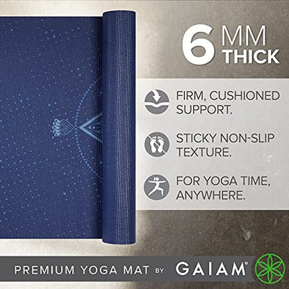 Gaiam Premium Yoga Mat, 6mm Thick Print Mat - color: Celestial Blue