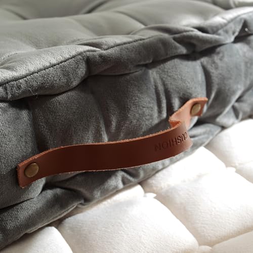 vctops Square Solid Color Velvet Seat Cushion with Handle Tufted Thicken Chair Pad Tatami Floor Pillow Cushion 16.5"x16.5"x4" Grey - color: Grey