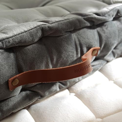 vctops Square Solid Color Velvet Seat Cushion with Handle Tufted Thicken Chair Pad Tatami Floor Pillow Cushion 16.5"x16.5"x4" Grey - color: Grey