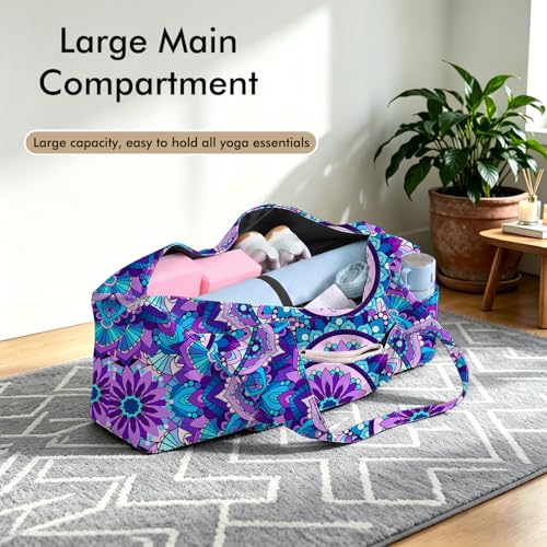 Yoga Mat Bag Large Yoga Bag and Carrier with Strap Zipper and Pockets Fits All Your Stuff Yoga Tote Pilates Bags for Women Fit Most Size Mats - color: Purple
