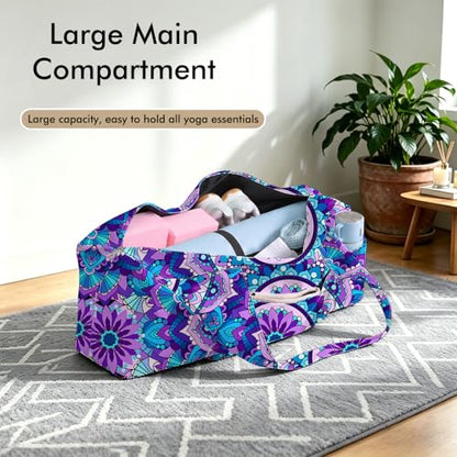 Yoga Mat Bag Large Yoga Bag and Carrier with Strap Zipper and Pockets Fits All Your Stuff Yoga Tote Pilates Bags for Women Fit Most Size Mats - color: Purple