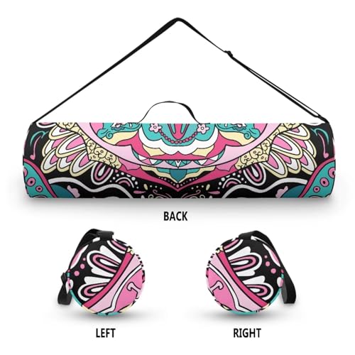 Yoga Mat Bag Portable Yoga Mat Holder with Adjustable Strap Lighweight Gym Tote Bag with Handle - color: Boho Mandala Pink