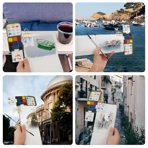 Funto Mini Watercolor Travel Set, Travel Kit with 2 Foldable Palettes, 9 Colors, Mini Color Paint Set for Creative Artists - style: Basic Set