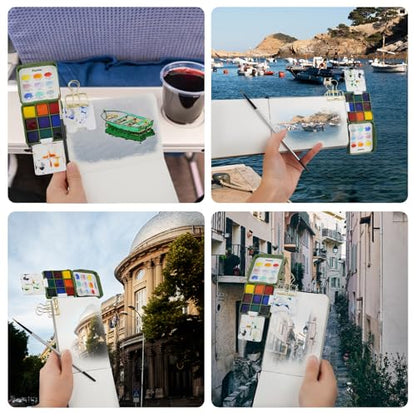 Funto Mini Watercolor Travel Set, Travel Kit with 2 Foldable Palettes, 9 Colors, Mini Color Paint Set for Creative Artists - style: Basic Set