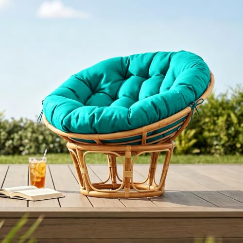47" Round Tufted Floor Cushion, Thick Meditation Papasan with Ties - color: Lake Blue