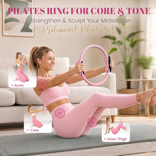 Pilates Kit for Women, At Home Equipment Set for Full Body Workout - color: Pink
