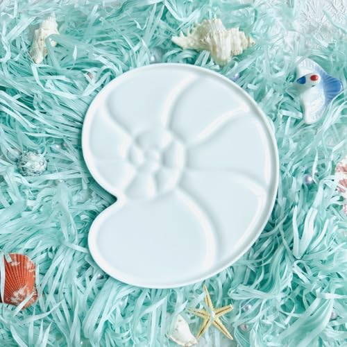 Bower Bird Ceramic Paint Palette Round Conch，Artist Professional Porcelain Watercolor Palette，Acrylic Gouache Watercolor Mixing Tray-6.7Inch