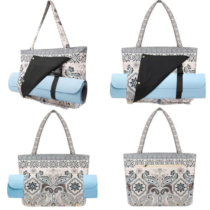Yoga Mat Bag Yoga Bags and Carriers Fits All Your Stuff Yoga Tote Bag with Zipper Pocket Yoga Mat Carrier Pilates Bag Take in Out Mat Easily - color: Indian Floral
