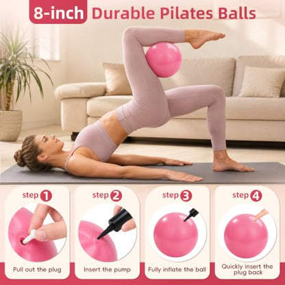 12 PCS Pilates Kit for Home Workouts,Pink Pilates Set with Yoga Block | Pilates Equipment Set for Women, Yoga Kit with 14" Ring Ball,Bands, Ankle Cuffs,Cellulite Massager,Portable Pilates for Gym