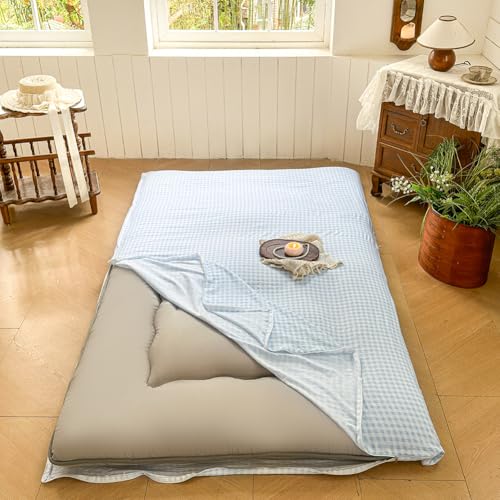 Light Blue Gingham Japanese Floor Mattress Futon Cover, Twin - color: Light Blue Gingham, size: Twin