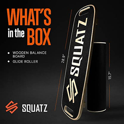 SQUATZ Wooden Balance Board, Standing Desk Anti Fatigue Mat Exercise Equipment with Ergonomic Design and Comfortable Non-Slip Surface, Wobble Board for Skateboard, Hockey, Snowboard, Black (SQDBB-1)