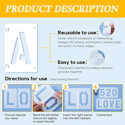 UCEC 42 Pcs 3 Inch Letter Stencils, Alphabet&Number Templates for Wall Art | Reusable Craft Stencils With Calligraphy-Style Font, Works On Fabric, Rock, Wood, For Diy Art, Sign Making - size: 3 inch/42 pcs