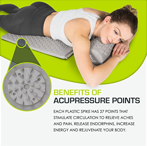 ProsourceFit Acupressure Mat and Pillow Set for Back/Neck Pain Relief and Muscle Relaxation, Large - Gray/Gray - color: Grey/Grey, size: Large
