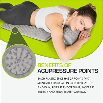 ProsourceFit Acupressure Mat and Pillow Set for Back/Neck Pain Relief and Muscle Relaxation, Large - Gray/Gray - color: Grey/Grey, size: Large