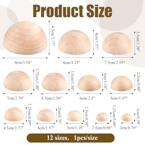 Half Round Pottery Tools Set, 12 Sizes Wooden Hemisphere Ceramic Top Tool | Pottery Plate Press Tool Clay Tools for Crafts,DIY Decorative Project,Making Ceramic Bowl(2/2.5/3/4/4.5/5/6/6.5/7/7.5/8/9cm)