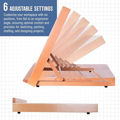 U.S. Art Supply Large 18-1/2" x 14-1/8" (A3) Wooden Drawing Board, Adjustable Table Top Easel for Painting and Drawing - Drafting Board with 6 Angles, Pencil Ledge - size: Large